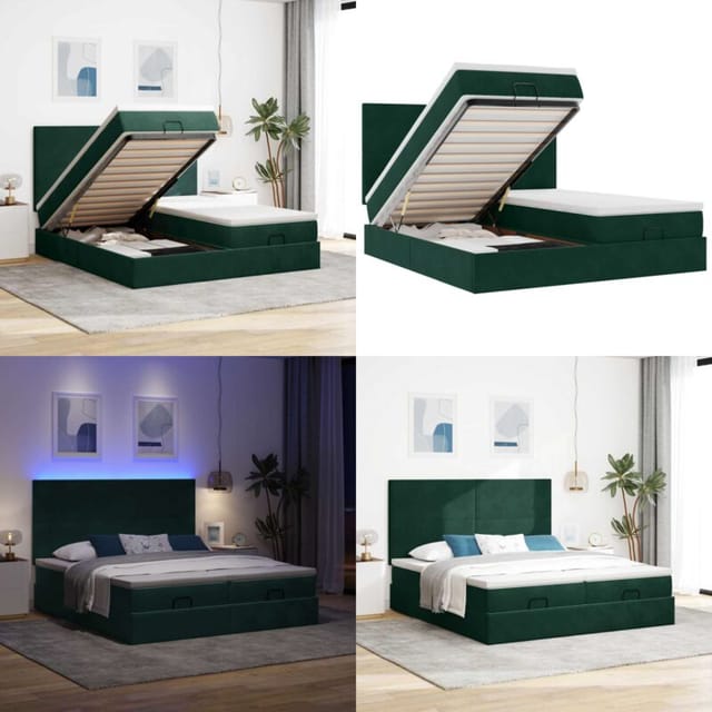Ottoman-bett Mit Matratzen & Leds Dunkelgrün 200x200 Cm Samt - Matratze - Led-beleuchtung