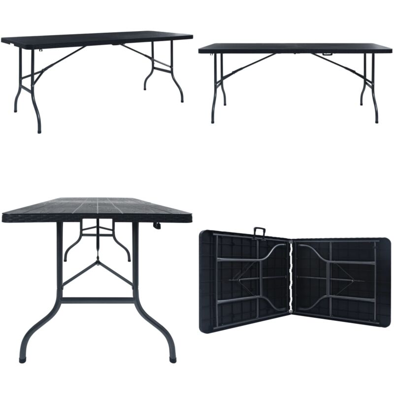 Gartentisch Klappbar Schwarz 180×75×72 Cm Hdpe Rattan-optik - Klapptisch - Campingtisch