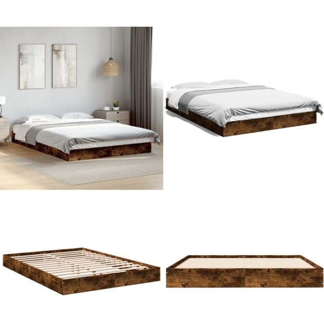 Bettgestell Ohne Matratze Räuchereiche 140x200 Cm Holzwerkstoff - Holz - Räuchereiche