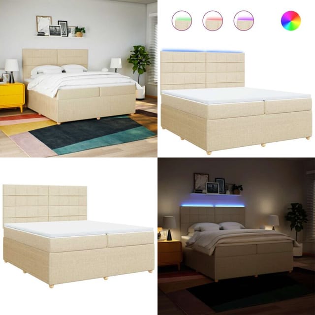 Boxspringbett Mit Matratze Creme 200x200 Cm Stoff - Matratze - Led-beleuchtung
