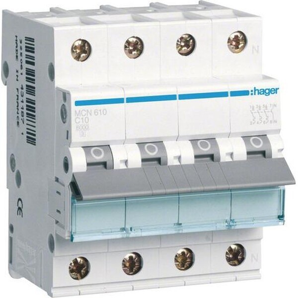 Hager Ls-schalter 3p+n 10a-c 6ka4ple (mcn610)