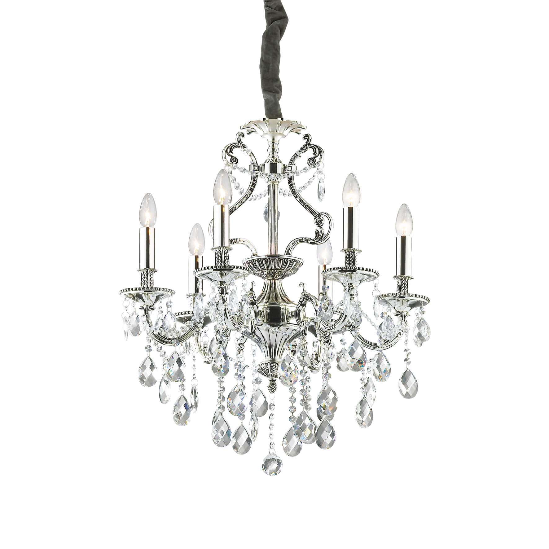 Ideal Lux - Gioconda - 6 Hellkristall Kronleuchter Antik Silber Finish, E14