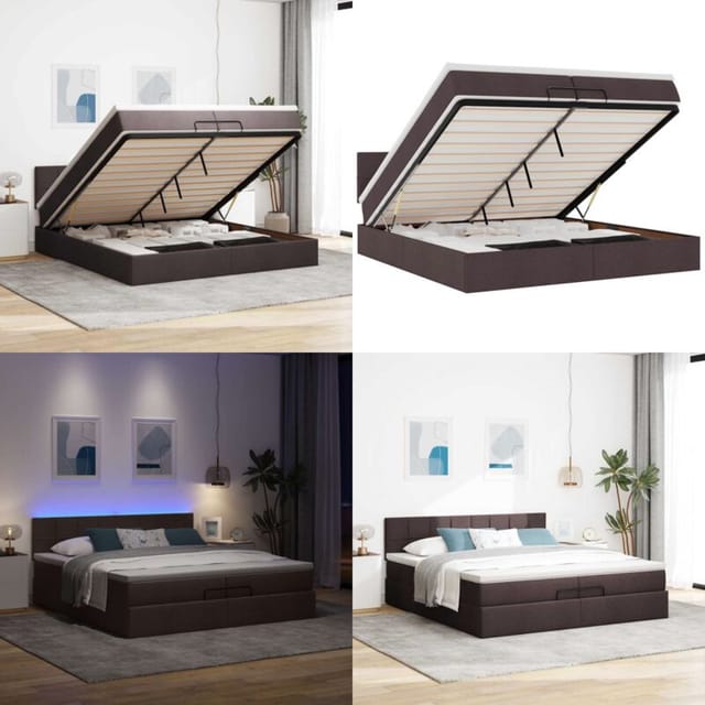 Ottoman-bett Mit Matratzen & Leds Dunkelbraun 200x200 Cm Stoff - Matratze - Led-beleuchtung
