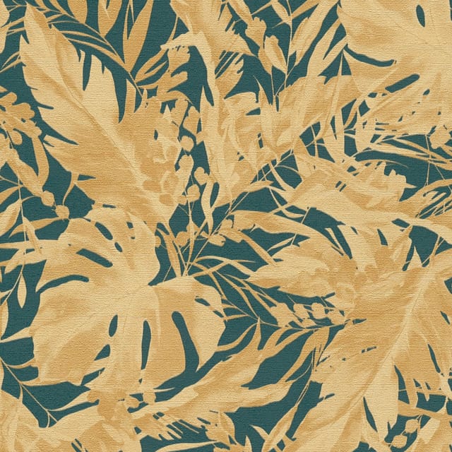 Natur Tapete Profhome 790636 Heißgeprägte Vliestapete Leicht Strukturiert Mit Floralen Ornamenten Dezent Schimmernd Grün Petrol Gold Blau-grün 5,33 M2