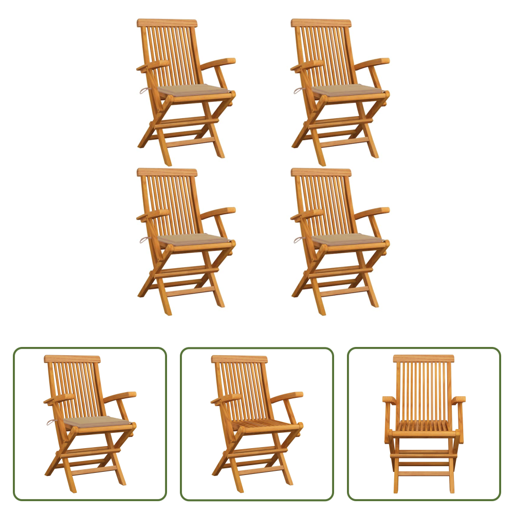 Teakholz - Gartenstühle Mit Beige Kissen 4 Stk. Massivholz Teak