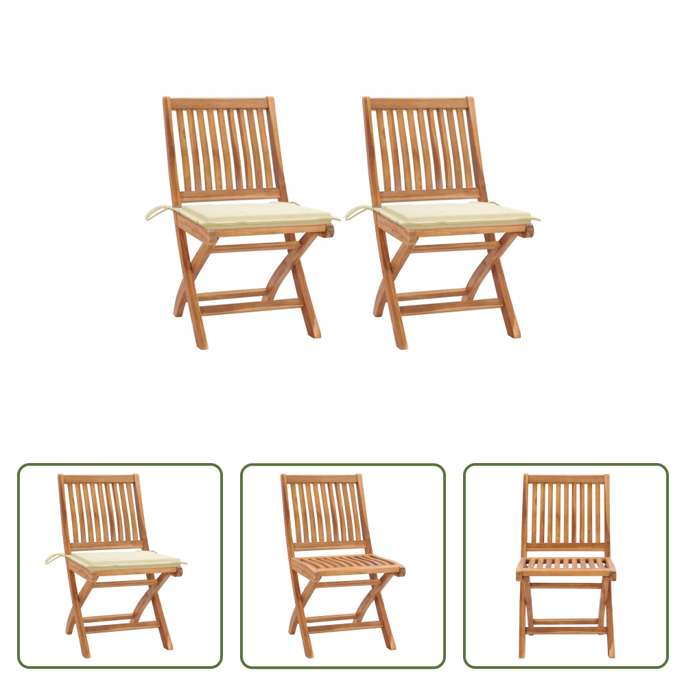 Teakholz - Gartenstühle 2 Stk. Mit Cremen Kissen Teak Massivholz