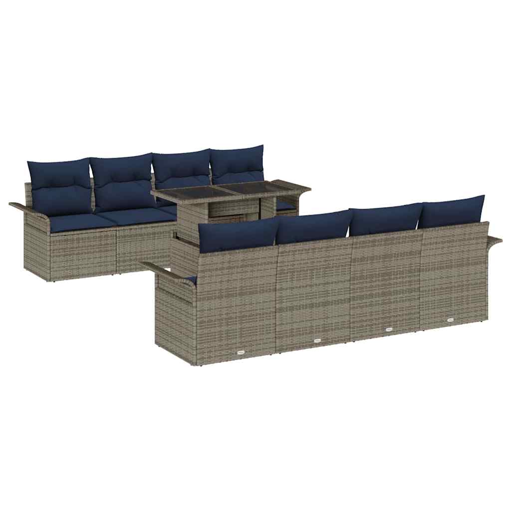 Gartensofa-set 9 Stk. Grau [synthetisch]: Poly Rattan Vidaxl