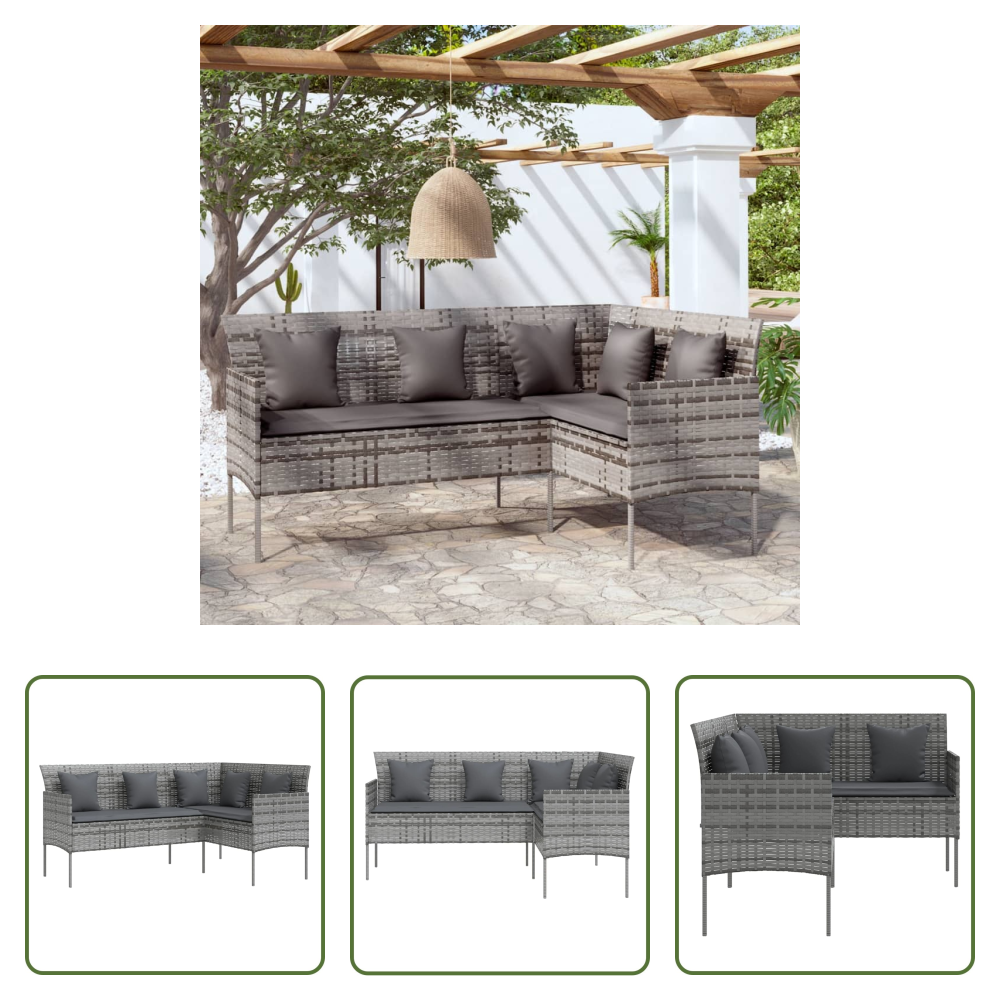 L-form - Sofa In L-form Mit Kissen Poly Rattan Grau