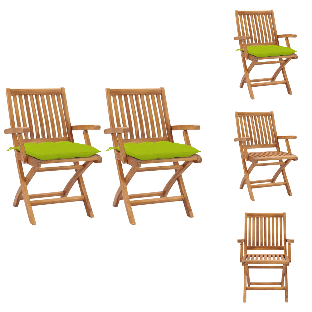 Gartenstühle - Living Gartenstühle 2 Stk. Mit Hellgrünen Kissen Massivholz Teak
