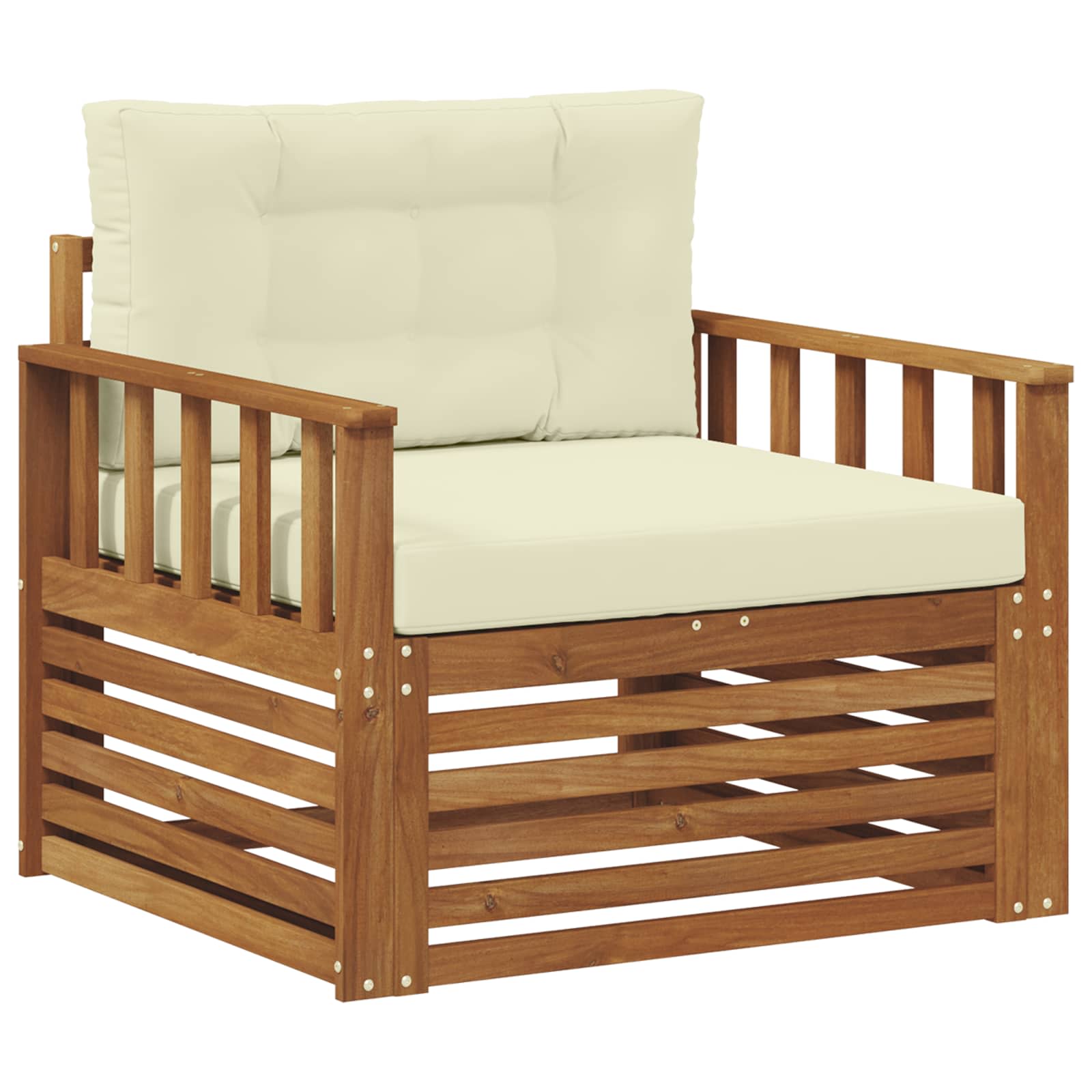 Outdoor-sofa Massives Akazienholz Und Polyester Natur Und Creme Vidaxl