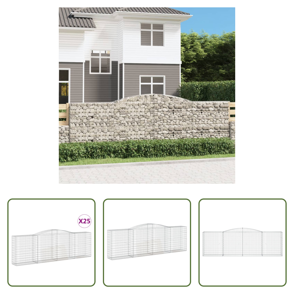 Gabionenwand - Gabionen Mit Hochbogen 25 Stk 400x50x120/140cm Verzinktes Eisen