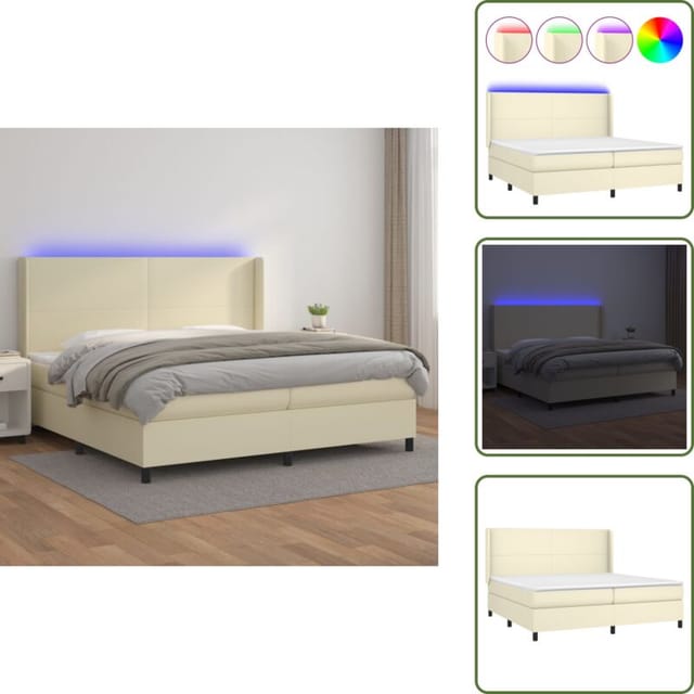 The Living Store Boxspringbett Mit Matratze & Led Creme 200x200 Cm Kunstleder - Kunstlederbett
