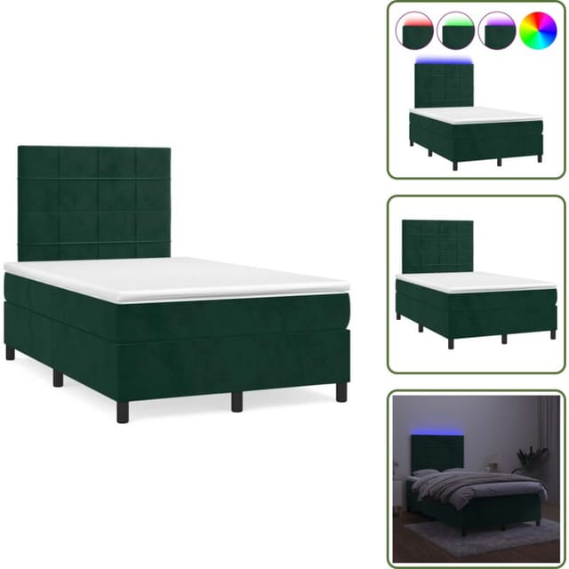The Living Store Boxspringbett Mit Matratze & Led Dunkelgrün 120x190 Cm Samt - Matratze