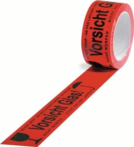 Transpak - Warnklebeband Pp Vorsicht Glas Länge 66 M, Breite 50 Mm Rot
