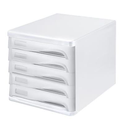 Schubladenbox The Wave 5 Schubladen Din A4 Din C4 Polypropylen/polystyrol Gehäusefarbe: Weiß Farbe Der Schublade: Lichtgrau