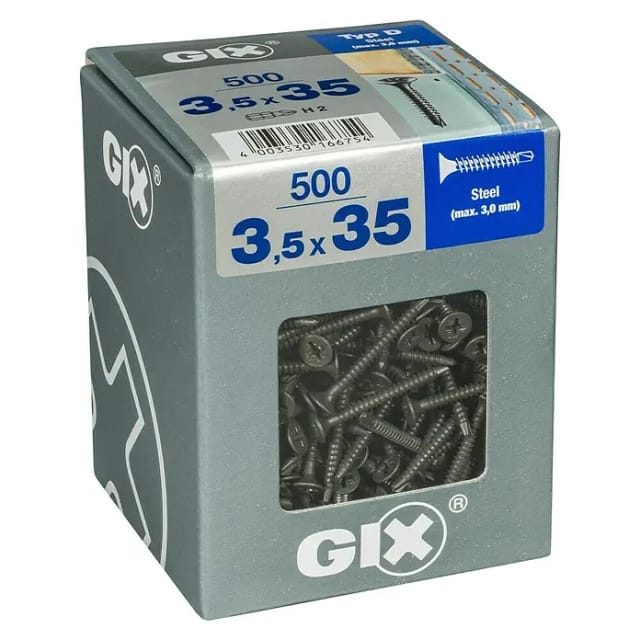 Spax - Gix-d Bohrspitze, 3,5 X 35 Mm, 500 Stück, Vollgewinde, Trompetenkopf, Kreuzschlitz H2, Bohrspitze - 4991170350358