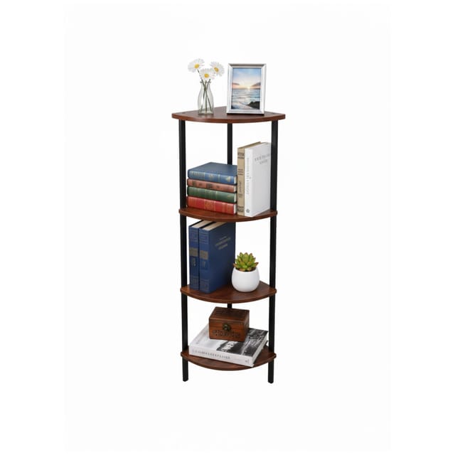 Relaxdays Eckregal, Hbt: 125 X 44,5 X 31,5 Cm, 4 Ablagen, Standregal Wohnzimmer, Mdf, Metall, Regal Ecke, Braun/schwarz