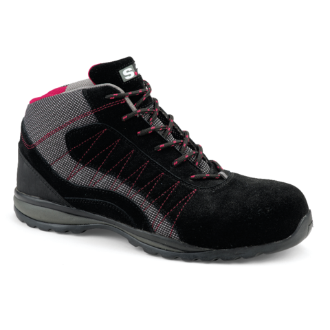 S 24 Bossi Industrie - Hochwertiger Schuh Levant S1p Veloursspaltleder Schwarz/grauer Stoff - Größe 44 - 5222-44
