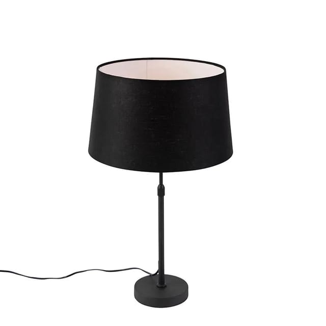 Tischlampe Schwarz Mit Leinenschirm Schwarz 35 Cm Verstellbar - Parte