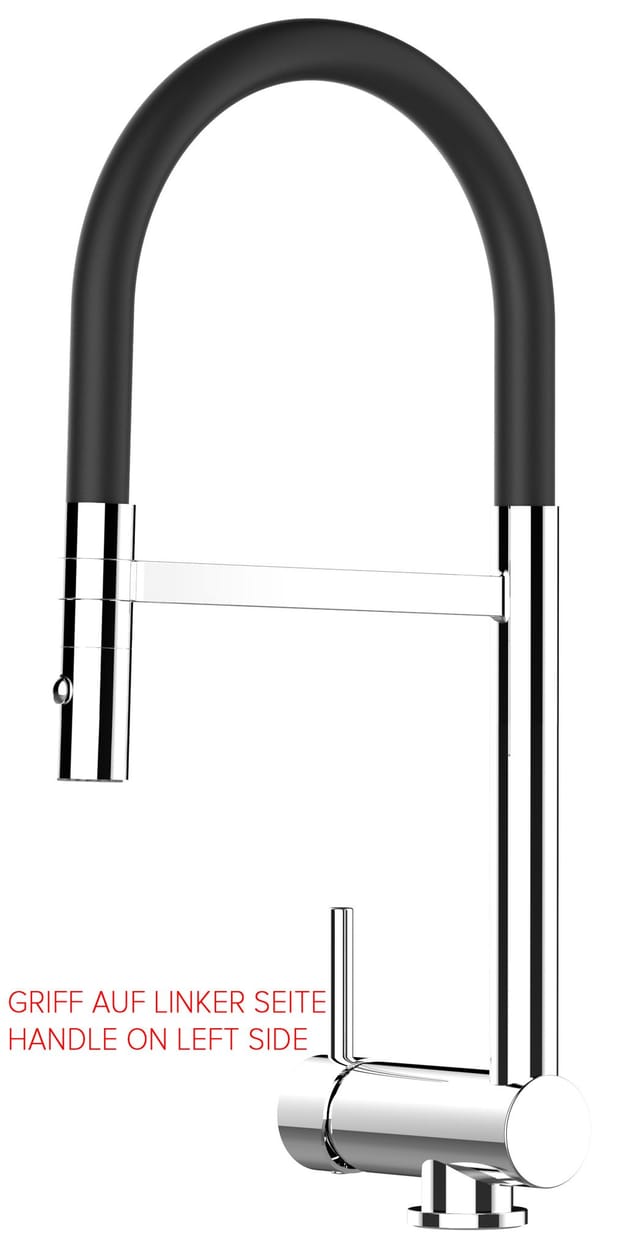 Unterfenster Wasserhahn Vorfenster Umklappbar 6 Cm Verchromt Kuechenarmatur Mit 360 Schwenkbarem Schwarz Auslauf Und Abnehmbare 2 Strahl Handbrause - Linker Hebel