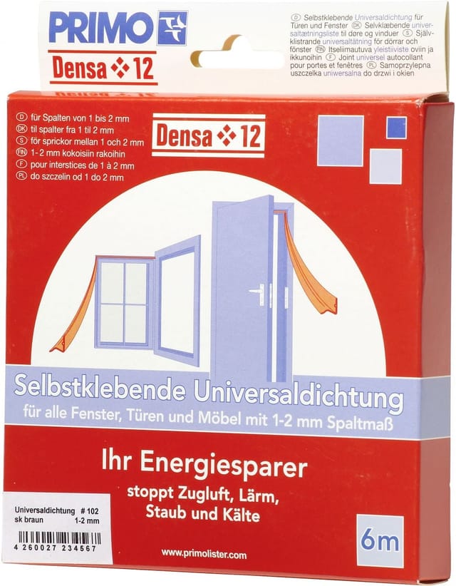 Primo - Universaldichtung Densa 12 Braun, Für Türen + Fenster, 6 Meter Türdichtungen & Fensterdichtungen