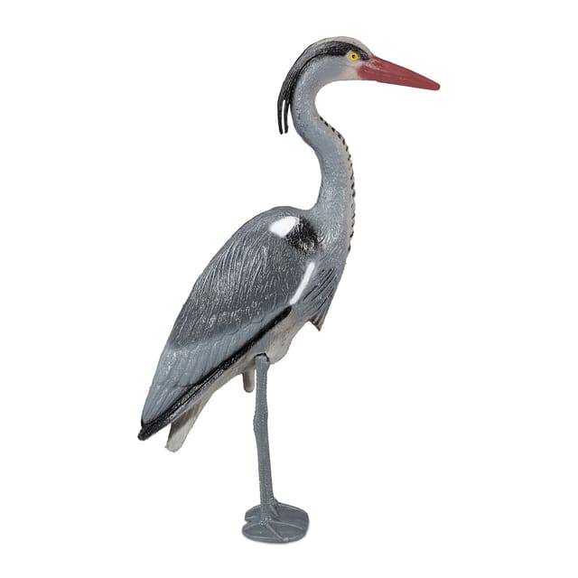 2 X Dekofigur Reiher, Teich Schutz Gegen Fischreiher, Stehender Graureiher, In Boden Einsteckbar, Garten Teich, Pe, Grau