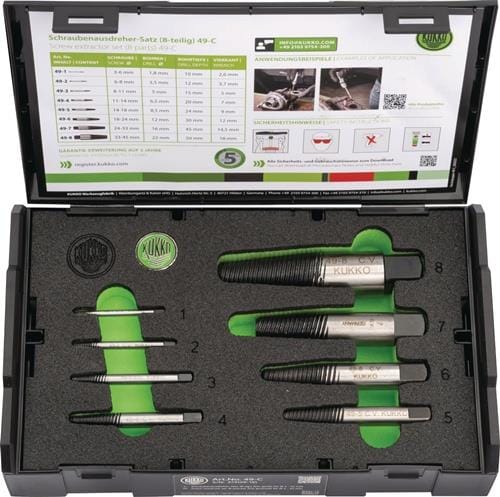 Kukko - Schraubenausdrehersatz 8tlg. Für Schrauben M3-m45 - 49-c