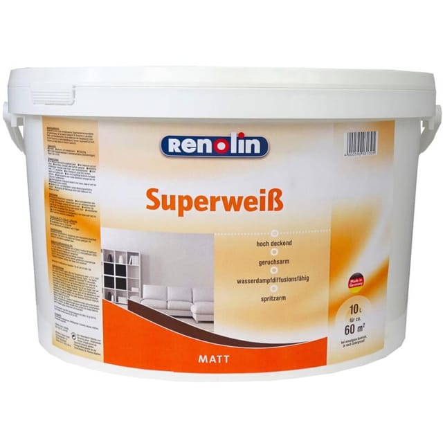 10l Renolin Wandfarbe Superweiß Innenraum Weiss Matt Hohe Deckkraft