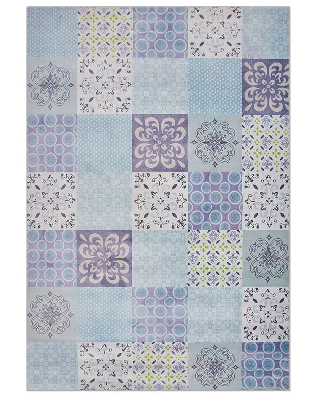 Beliani - Teppich Grau Beige Weiß Polyester 160 X 230 Cm Kurzflor Mosaik Muster Bedruckt Rechteckig