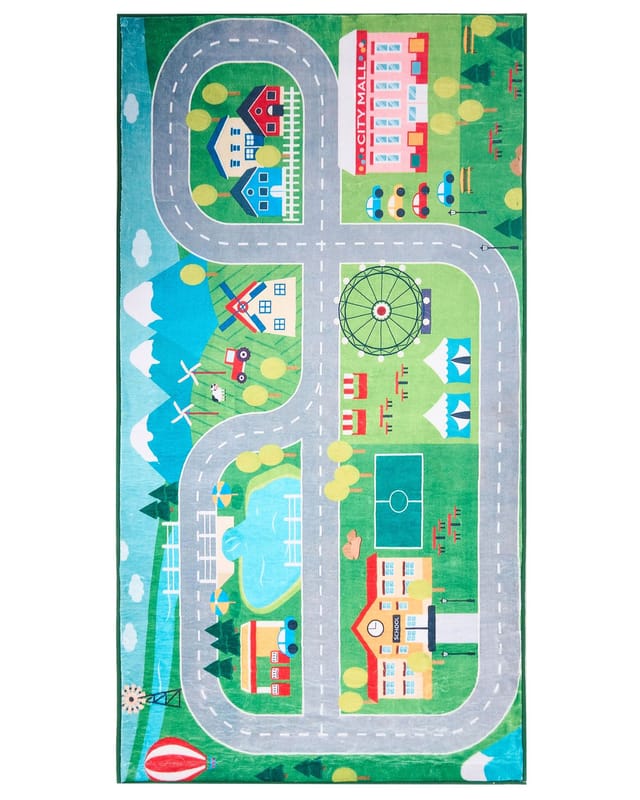 Beliani - Teppich Bunt Polyester 80 X 150 Cm Kurzflor Stadt Motiv Bedruckt Kinderzimmer Rechteckig