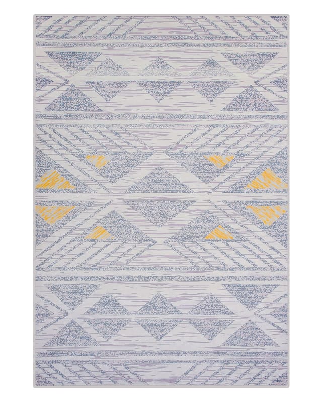 Beliani - Teppich Grau Gelb Polyester 140 X 200 Cm Kurzflor Dreiecke Geometrisches Muster Bedruckt Rechteckig