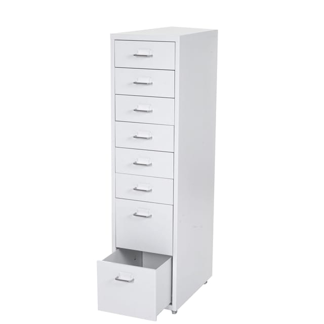 Rollcontainer Preston T851, Schubladenschrank Stahlschrank, 110x28x41cm 8 Schubladen Weiß