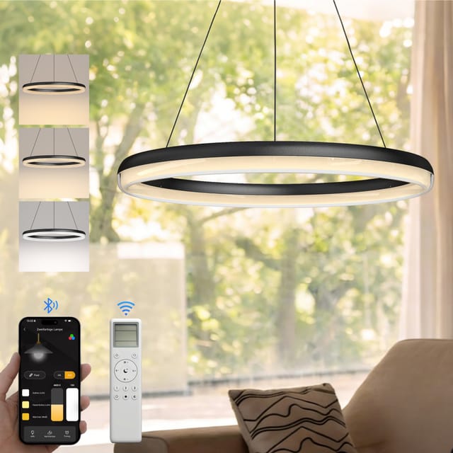 Doporro Moderne Led Pendelleuchte – 65cm Dimmbare Esszimmerlampe Hängend Mit App & Fernbedienung, 3000–6000k, Cri≥95, Höhenverstellbar Für Esstisch & Wohnraum, Luvina05, Sandschwarz
