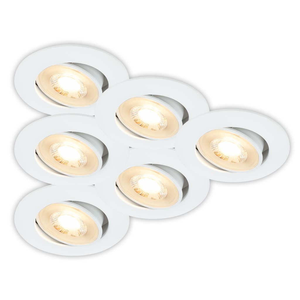 Briloner Besi 6er Set Led Einbaustrahler 230v, Schwenkbar, Warmweiße Lichtfarbe, Weiß, Ø8 X 3,2 Cm