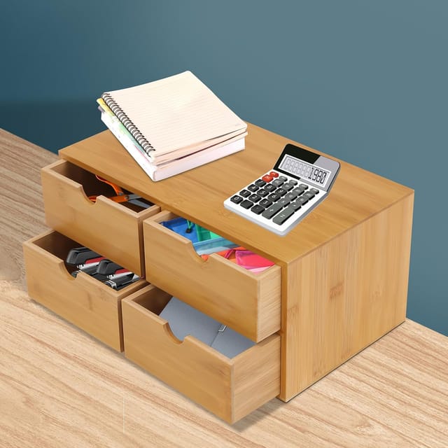 Schreibtisch-organizer Aus Bambus Mit 4 Schubladen Zur Aufbewahrung Einer Vielzahl Von Alltagsgegenständen, Geeignet Für Das Büro (holzfarbe)