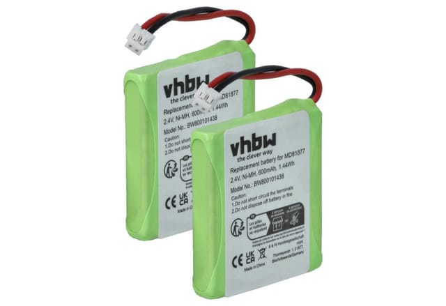 Vhbw - 2x Nimh Akku 600mah (2.4v) Kompatibel Mit Schnurlos Festnetz Telefon Bt Verve 410 Single, 410 Sms, 410 Treo Ersatz Für 5m702bmx, Gp0827, Gphp70-r05.
