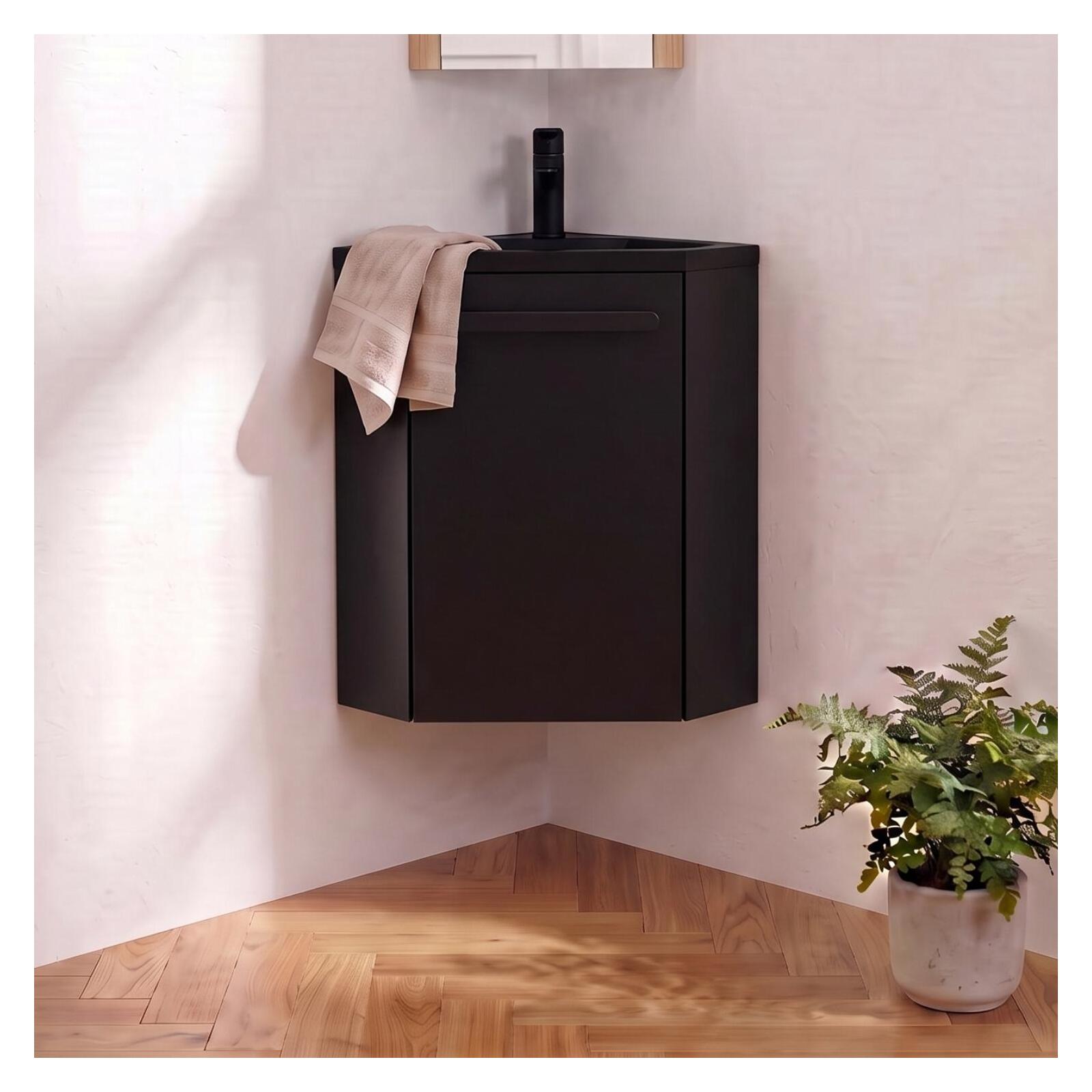 Ensemble Lave-mains D'Angle Suspendu Skino Avec Robinet Noir