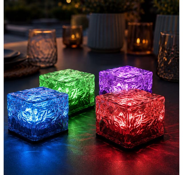 Gartendeko Rgb Led Solarlampe Mit Farbwechsel Gartenlampe Dekoleuchte Im Eiswürfel Design, Lxh 7x5,4 Cm, 4er Set