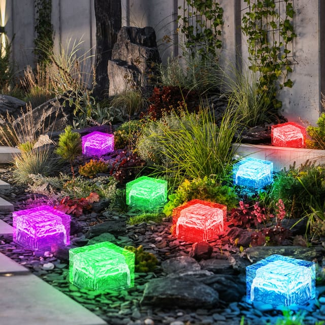 Gartendeko Rgb Led Solarlampe Mit Farbwechsel Gartenlampe Dekoleuchte Im Eiswürfel Design, Lxh 7x5,4 Cm, 8er Set