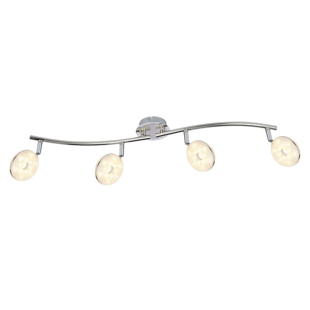 Led Spotleiste 4 Strahler Deckenleuchte Schwenkbar Deckenlampe Modern, Chrom Glaskristalle, 4x 6w 475lm Warmweiß, Lxh 70x18,5 Cm