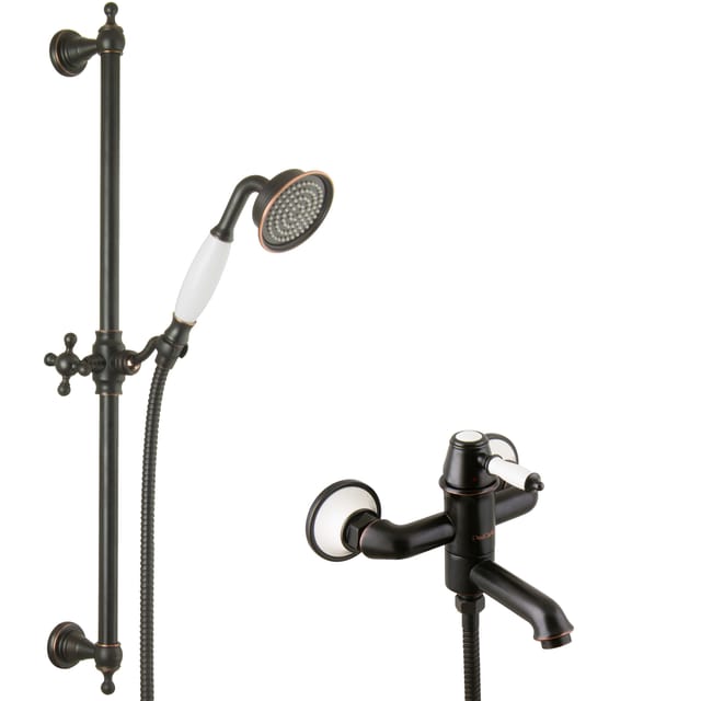 Paulgurkes - Nostalgie Wannenarmatur Aufputz Retro Schwarz Armatur Duschstange Set