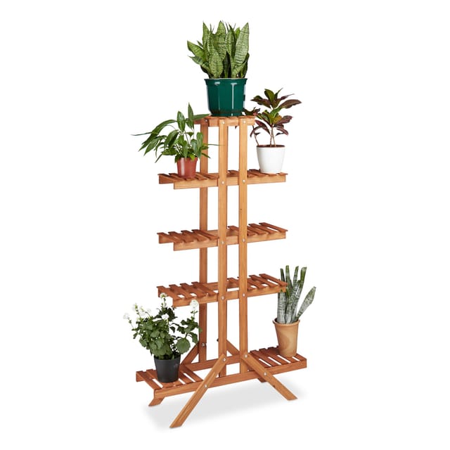 Relaxdays - Blumentreppe 5 Ebenen, Aus Holz, Blumenständer Für Innen, Mehrstöckig, Hbt: 142,5 X 83 X 28,5 Cm, Hellbraun
