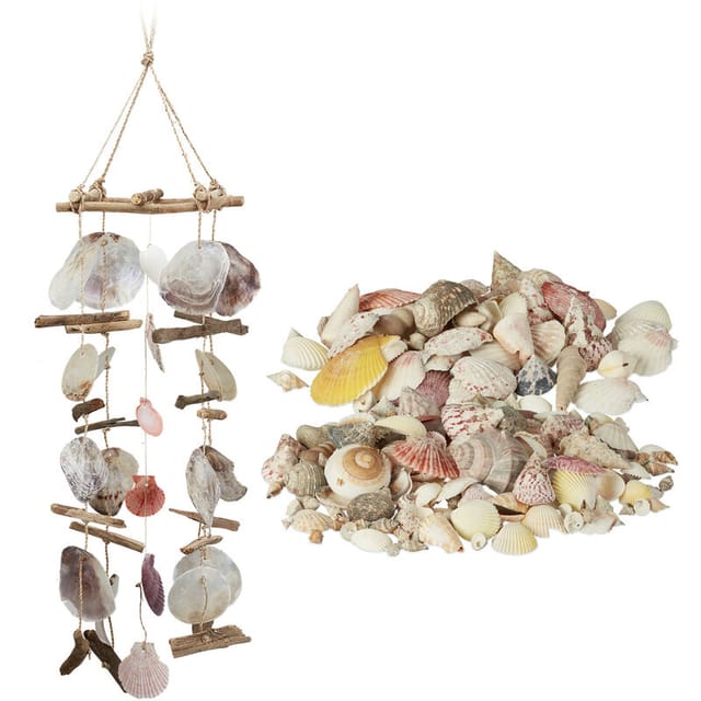 2 Teiliges Deko Set, Windspiel Treibholz Mit Capiz-muscheln, Muschel Mix Mit Schnecken, Großes Klangspiel, Stranddeko