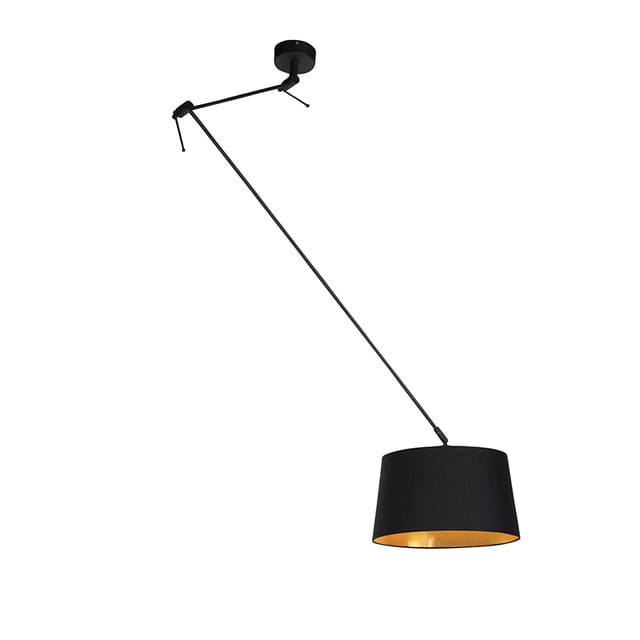 Hängelampe Mit Baumwollschirm Schwarz Mit Gold 35 Cm - Blitz I Schwarz