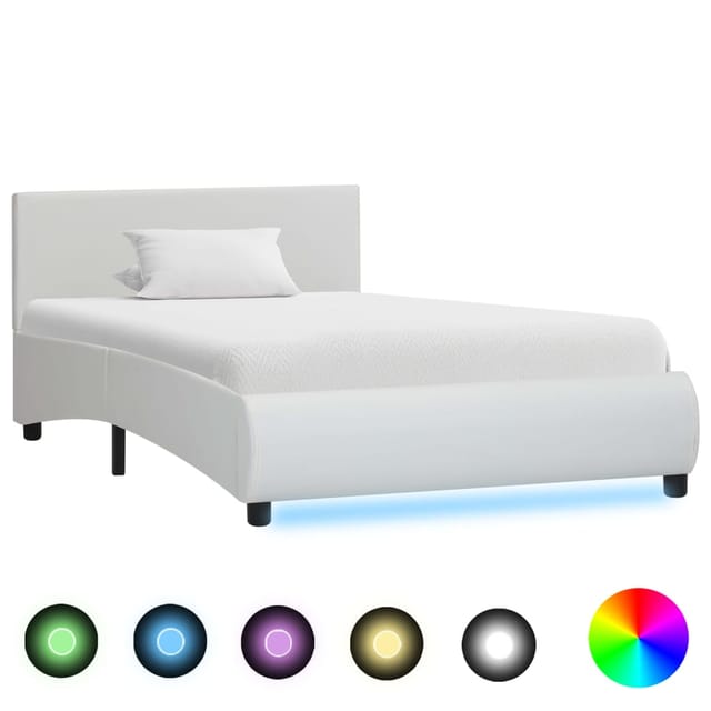 Bettgestell Mit Led Weiß Kunstleder 90x200 Cm Vidaxl