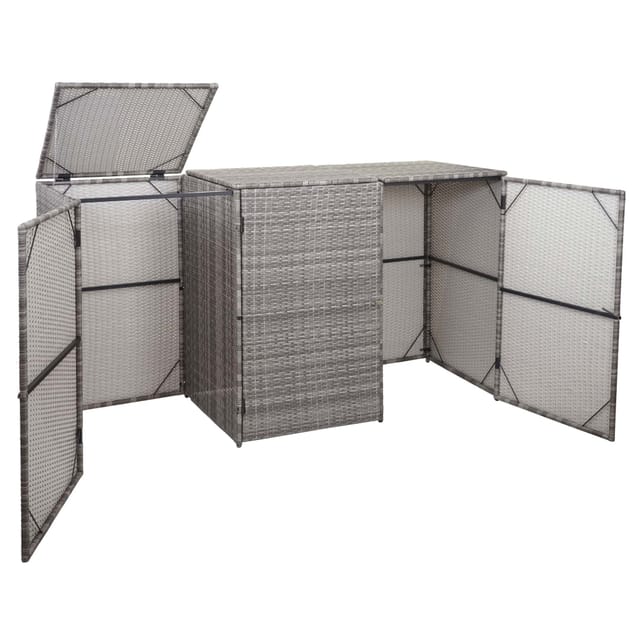 Hhg - 3er-mülltonnenverkleidung 261, Mülltonnenbox Mülltonnenabdeckung, Poly-rattan 3x120l Grau