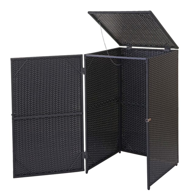 Hhg - Mülltonnenverkleidung 254, Mülltonnenbox Mülltonnenabdeckung, Poly-rattan 120l Schwarz