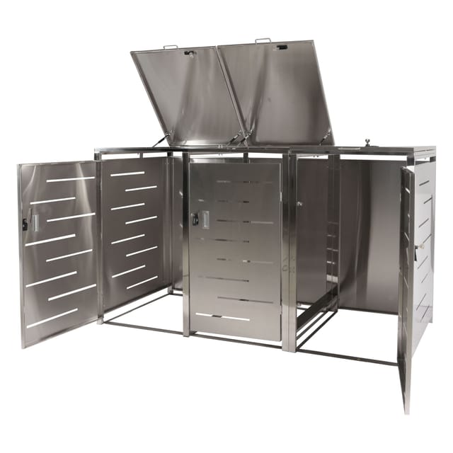 3er-mülltonnenverkleidung Hhg 809, Mülltonnenbox Mülltonnenabdeckung, Erweiterbar 117x197x80cm Edelstahl 68kg