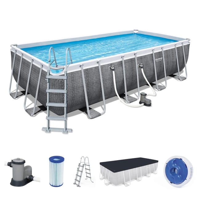 Power Steel™ Frame Pool Komplett-set Mit Filterpumpe 549 X 274 X 122 Cm, Rattan-optik (schiefergrau), Eckig