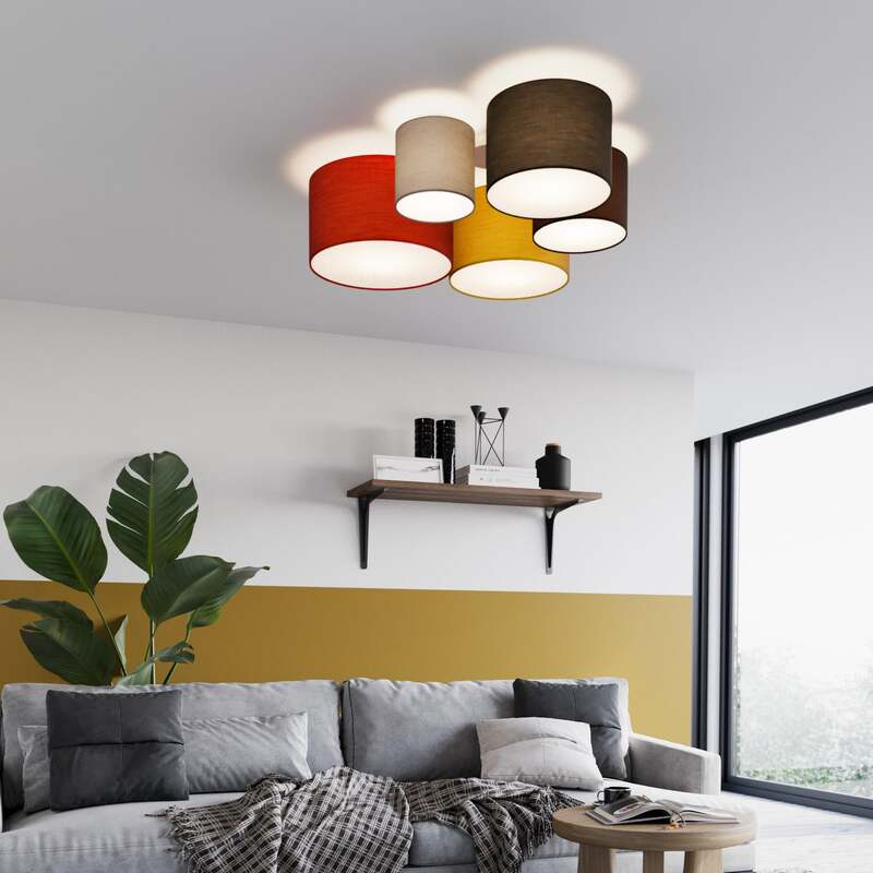 [neuwertig] B-ware Lindby Deckenleuchte Laurenz Led Lampe Hängelampe Dimmbar Rot Gelb Ø93cm 5-flg